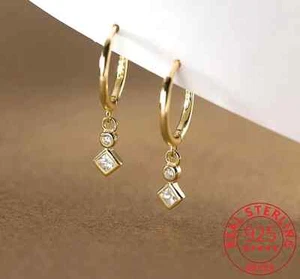 Genuine 925 Sterling Silver Earrings Sparkly CZ Small Huggie Hoops Bridal Dainty - Picture 1 of 10