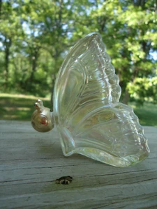 VTG Butterfly Perfume Bottle Clear Iridescent Gold Tone Head Whimsical Decor - Picture 1 of 6
