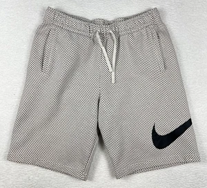 Nike Shorts Mens Large Big Swoosh Polka Dot Fleece Sportswear Black White - Picture 1 of 14