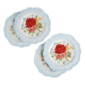 Sweet Rose Blue Ceramic 10.98-Inch Scalloped Dinner Plates 4-Pack