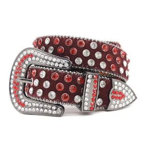 Men Western Rhinestone Belt Punk Rivet Studded Cowgirl Cowboy Crystal Women Belt - Picture 1 of 43