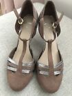 clarks taupe & silver vintage Mary Jane t-bar suede Shoes UK 4