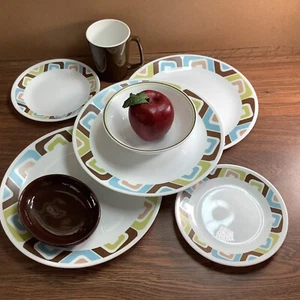 7 Corelle Corning Retro SQUARED Vitrelle Blue Green Brown Plates Bowls Mug +Dish - Bild 1 von 16