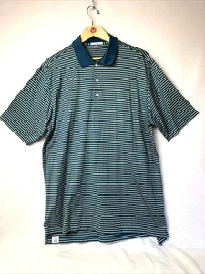 Peter Millar Poloshirt Herren Gr. XL Kurzarm gestreift türkis & hellbraun 100% Baumwolle - Bild 1 von 4