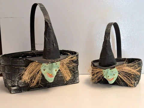 VTG OOAK Witches Faces Halloween Baskets Lot of 2 Sizes RARE MUST SEE!! Cover