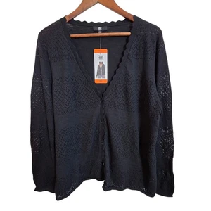 Frye Women's Cardigan Sweater XXL Black Long Sleeve Button Down Knit Old Money - Picture 1 of 16