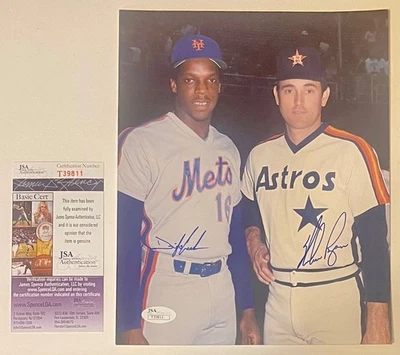 Nolan Ryan - Dwight Gooden Hand Signed Auto 8x10 Color Photo JSA Mets Astros HOF - Image 1 of 2