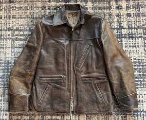 Vintage 40s Windward Outdoor Clothing Brown Horsehide Leather Jacket 44 Large - Picture 1 of 11
