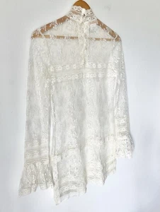 JESSICA McClintock Vintage-Bluse lange Rüschenärmel elfenbein Spitze Seitenschlitz. USA 6 - Bild 1 von 10