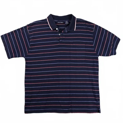 Polo Puritan masculino manga curta tamanho G listra azul marinho vermelho - Imagem 1 de 4