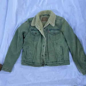 Levi's Womens Green Denim Sherpa Lined Button Trucker Jacket PC9-36136 Size Lg - Picture 1 of 8