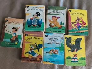 Vintage 1981 The Tiny Golden Library 7 Book Set Mickey Pinocchio Donald Duck - Picture 1 of 5