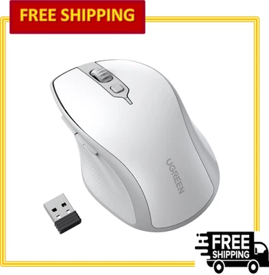 UGREEN 2.4GWireless Mouse with USB Receiver Ergonomic Bluetooth 5.0, White - Image 1 of 4
