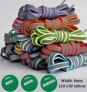 Reflective Flat Shoelaces Shoe Laces for Sneaker 120 150 180cm Length 8mm Width - Picture 1 of 19