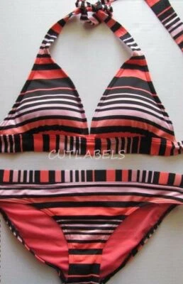 JAG Halter Bikini Rosa Negro Rayas Colorido Traje de Baño XL Foto 1 de 4