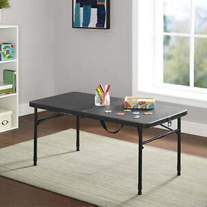 40"L x 20"W Plastic Adjustable Height Fold-in-Half Folding Table, Rich Black