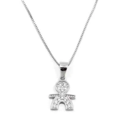 Collana con Ciondolo Bebè Boy in Argento 925 e Zirconia Bianca - Immagine 1 di 4