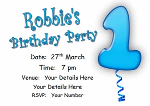 10 Personalised INVITATIONS & envelopes, boys blue birthday party invites cards - Picture 1 of 13