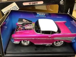 57 Chevy Bel-air Pink and White Roof Muscle Machine  1:18 scale - Picture 1 of 6