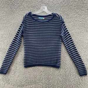 Alice Olivia Sweater Women XS Blue Knit Sheer Stripe Lightweight Cotton Pullover - Picture 1 of 11