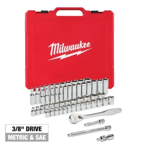 Milwaukee Ratsche Steckschlüssel Mechaniker Werkzeug Set 3/8 Zoll Antrieb SAE/Metrisch (56 Stück) - Bild 1 von 11