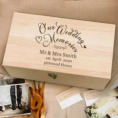 Personalised Large Wooden Wedding Memory Box Mr & Mrs Keepsake Box for Couples - Image 1 of 4