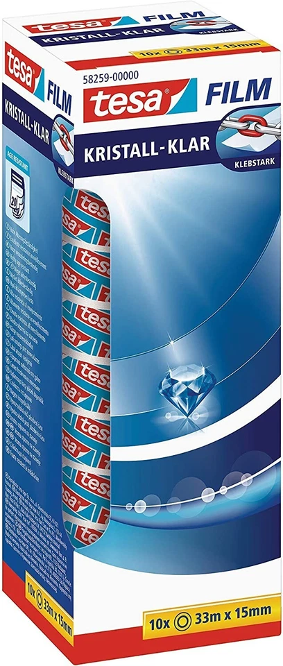 tesa film kristall-klar 10 Rollen Klebeband 33m x 15mm # 58259-00000