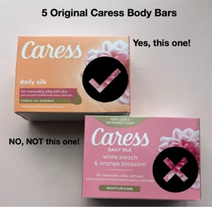 5 Caress Daily Silk Body Soap Bars White Peach & Orange Blossom Original Scent - Picture 1 of 2
