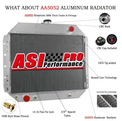 4 Rows Aluminum Radiator For 1966-1979 FORD F-Series & Bronco Truck V8 Engine Foto 1 de 4
