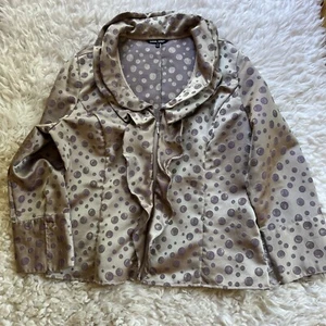 Samuel Dong Womens Jacket XL Pewter Polka Dot Print Crop High Collar Zip Blazer - Picture 1 of 9