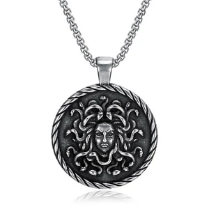 Stainless Steel Greek Snake Medusa Pendant Necklace - Picture 1 of 6