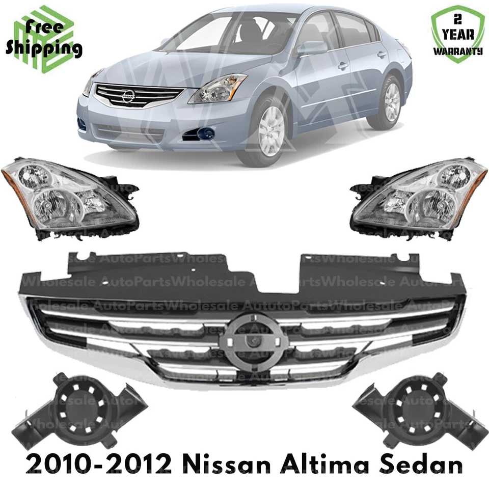 Front Grille Assembly & Headlight Assembly Kit For 2010-2012 Nissan Altima Sedan - Imagem 1 de 4