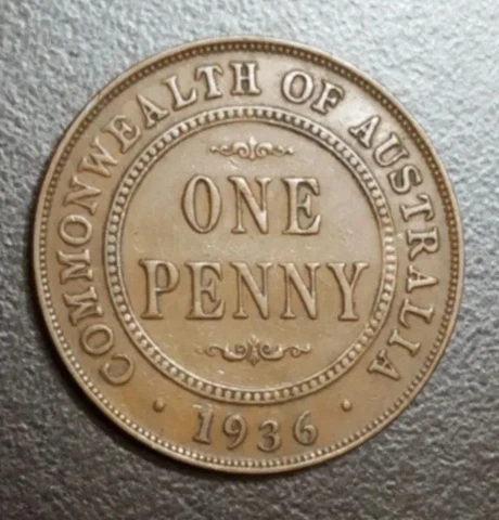 1936 AUSTRALIA LARGE 1 ONE PENNY BRONZE COIN KM 23 Cover