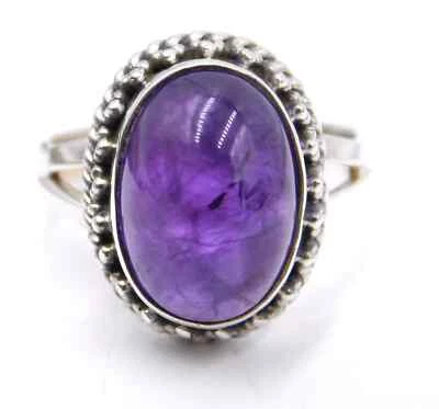 Anello In Argento Sterling 925 Con Gemma Naturale Di Ametista 7.5 US M-2418 - Immagine 1 di 4