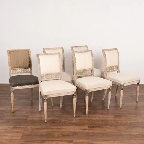 Set of 6 Gustavian White Painted Dining Chairs, Sweden circa 1820-40 Cover