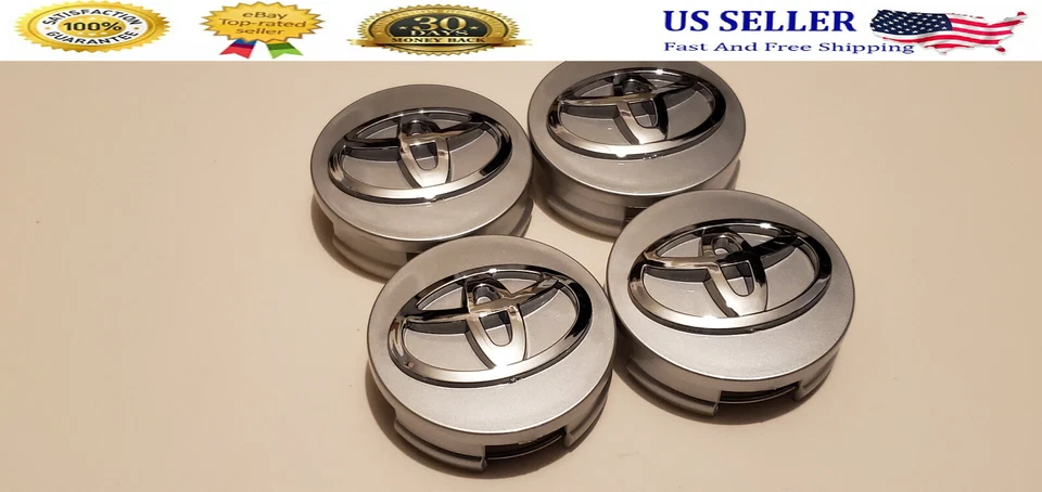4x WHEEL RIMS CENTER HUB CAP CAPS SILVER BASE CHROME LOGO 62MM FOR CAMRY +MOR Foto 1 de 4