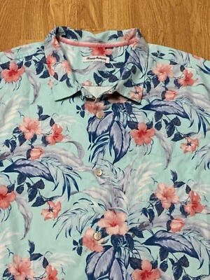Tommy Bahama Shirt Mens 3XL Blue Floral Hawaiian Preppy Islandzone Loop Collar - Image 1 of 4