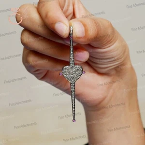 Colgante con dije de corazón de plata 925 maciza pavé natural corazón de diamantes joyería grande - Imagen 1 de 10