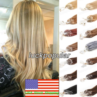 Extensiones de cabello humano real micro anillo eslabón micro cuentas lazo cabello Remy europeo Foto 1 de 4
