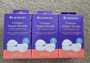 3 PACK Lansinoh Contact Nipple Breasfeeding Shields w/Protective Case 16mm SMALL - Picture 1 of 4