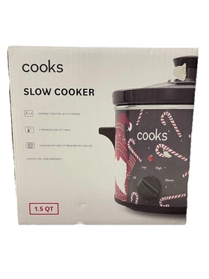 Olla de cocción lenta Cooks 1,5 cuartos de galón negra Santa y bastones de Navidad. Nuevo Foto 1 de 4