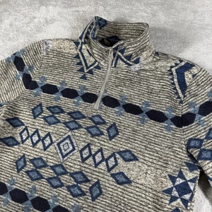 Lucky Brand Pullover Herren mittelgrau blau Viertelreißverschluss Fleece aztekisch geometrisch - Bild 1 von 13