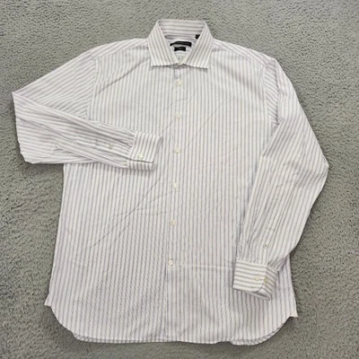 Camisa John Varvatos Para Hombres 16.5 34 35 Blanco Púrpura Rayas Borde Cuello Extendido Vestido Foto 1 de 4