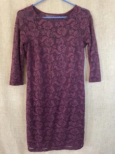 Candalite Petite Burgundy Long Sleeve Lace Cocktail Dress sz PS - Picture 1 of 6