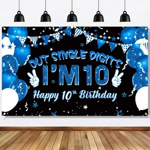 Ushinemi 10th Birthday Banner Boys Party Supplies 6x3.6ft Double Digits - Picture 1 of 6