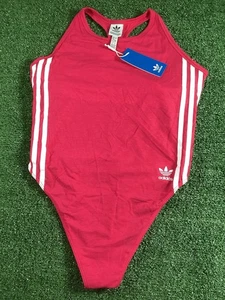 Adidas Bold Pink Bodysuit - 3 Stripes - Size UK L 16-18 - New Tagged - Picture 1 of 15