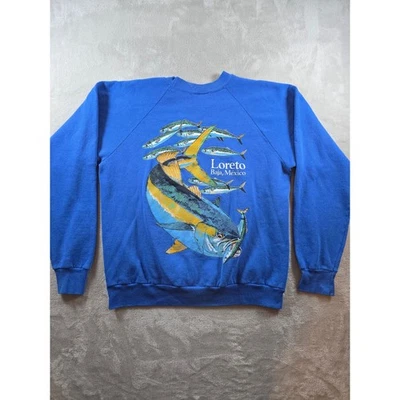 Sudadera Vintage Mujer XL Azul Pesca Loreto Baja México Hecha en EE. UU. *Leer Foto 1 de 4