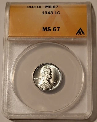 1943 Lincoln Wheat Steel Cent MS67 ANACS - Image 1 of 4