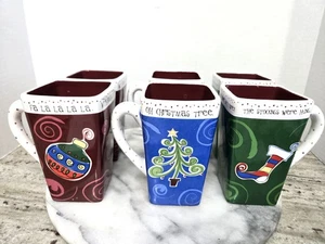 Set of 6 Christmas Ceramic Mugs Bella Casa by Ganz Square Large PINT mugs - Picture 1 of 5