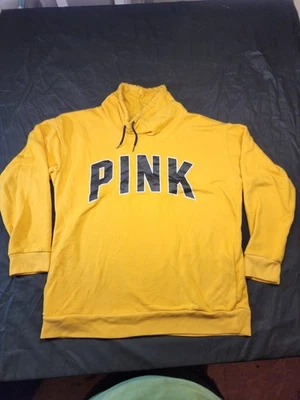 ROSA Victoria's Secret Mujer Sudadera M Amarillo Capucha Cuello Logo Pullover Foto 1 de 4